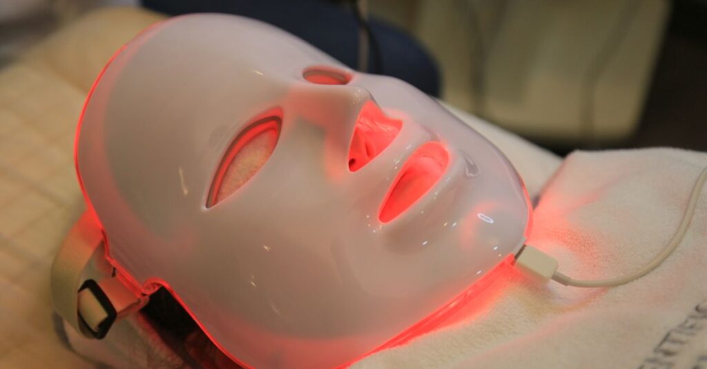 Close-up of an LED light mask used in modern skincare treatments.